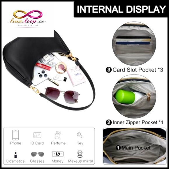 Retro Hobo Shoulder Bag Elegant PU Leather Crossbody Clutch Purse - Picture 4 of 7